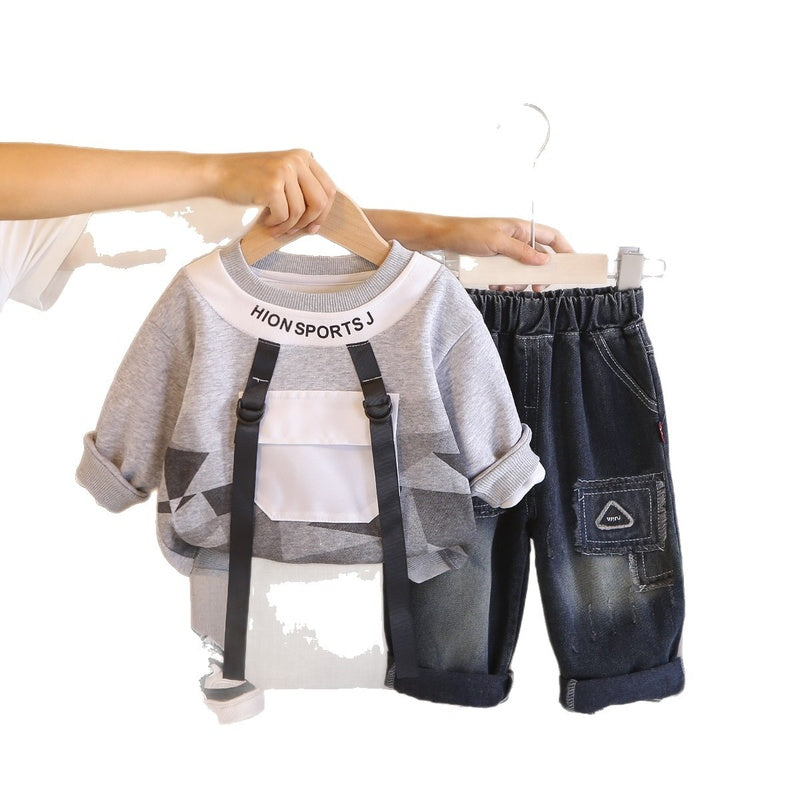 Children's clothing boys, long-sleeved 2026 set, new style baby toddler clothes, two-piece set ages 1-3-5, stylish for spring and autumn