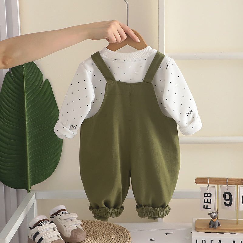 Boys' Outfit 2026 Spring and Autumn Clothes Infant Children's Sweatshirt Baby Banana Dog Overalls Two-Piece Trendy Set