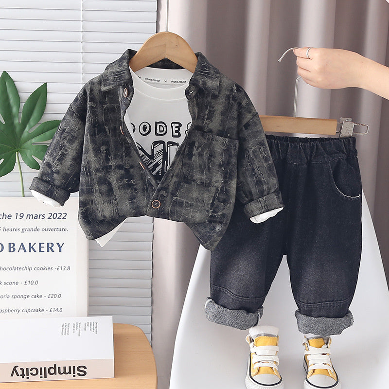Boys' Outfit 2026 New Fashionable Baby Sports Cardigan Jacket Three-Piece Set Infant Children's Spring and Autumn Clothing