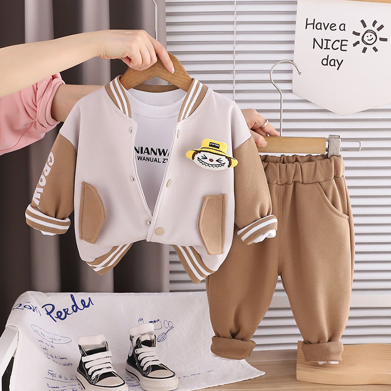 Boys' Spring Outfit 2026 New Trendy Stylish Baby Spring-Autumn Fashionable Three-Piece Set with 3D Dolls for Infants and Toddlers