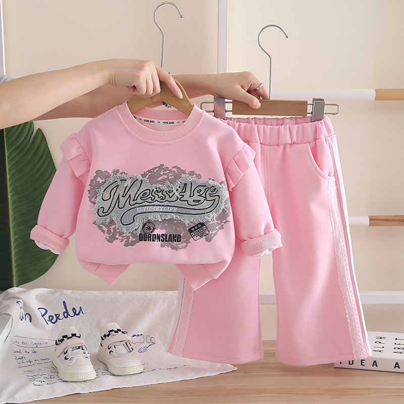 Outfit Korean Style Set 2026 New Model Girls' Letter Patch Sweatshirt Two-Piece Baby Girl Clothes Spring and Autumn Trend