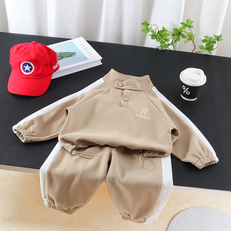 Boys' Outfit 2026 New Korean Style Children's Stand Collar Letter Print Sweatshirt Two-Piece Set for Toddlers in Spring and Autumn