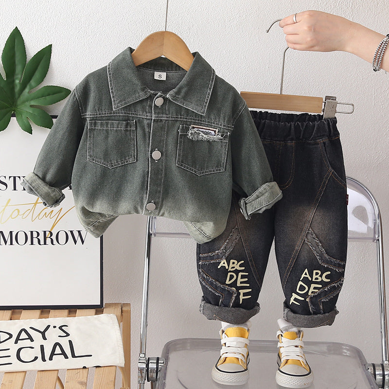 Boys' Outfit 2026 New Fashionable Denim Baby Boys, Spring and Autumn Two-Piece Trendy Set for Infants