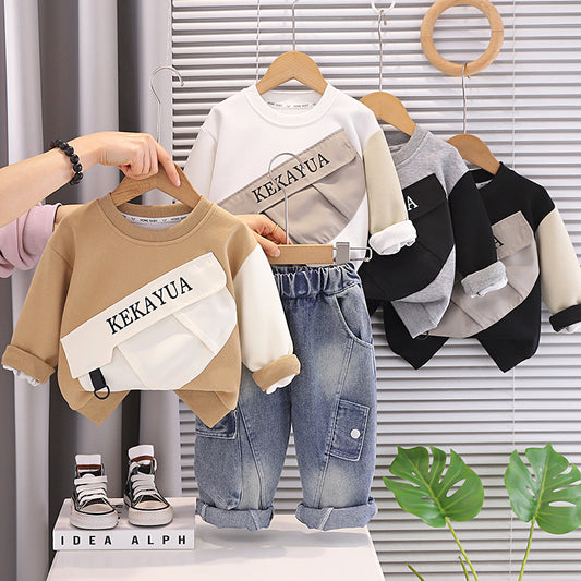Boys' Spring Outfit Baby Spring-Autumn Two-Piece Set 2026 New Large Pocket Sweatshirt for 1-3 Year Olds Trendy Children's Clothing