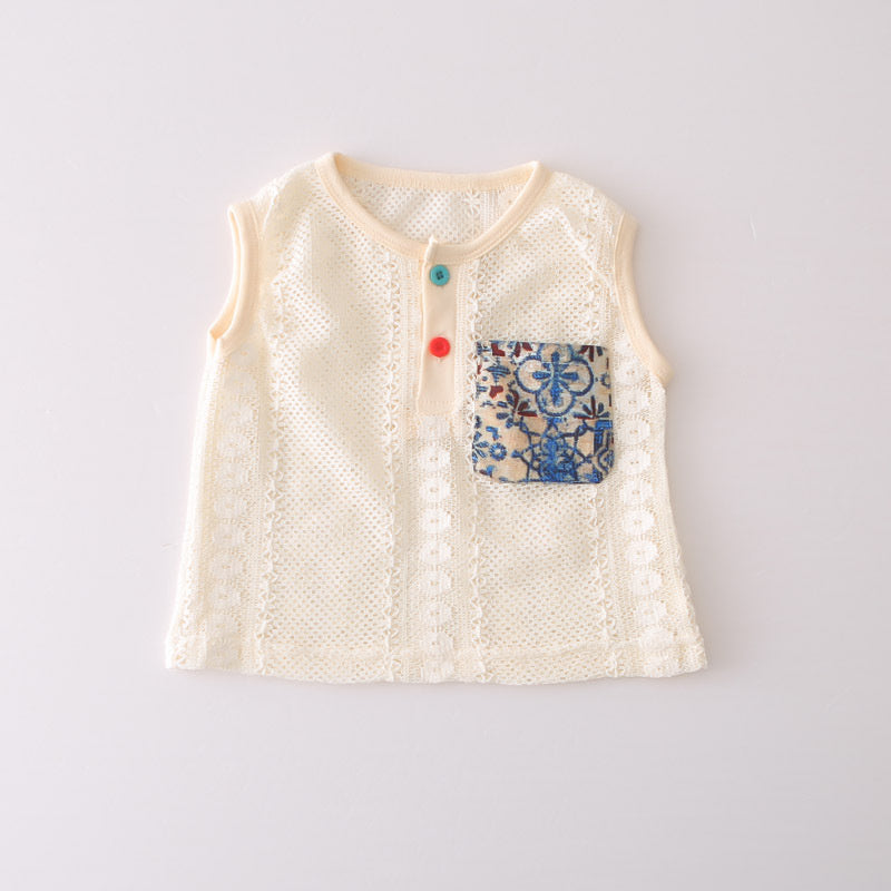 Boys' and girls' outfit 2026 new stylish baby clothes children's summer sleeveless pocket two-piece set