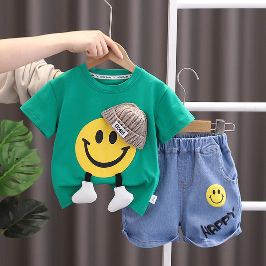 New summer clothes children's clothing, boys' suits for ages 3 and a half, 5-year-old little boys, 1-year-old baby clothes, 2-piece striped trendy outfits