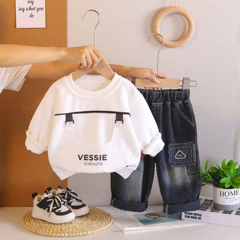 Boys' Suit 2026 New Style Baby and Autumn Large Pocket Sweatshirt Two-Piece Set Stylish Children's Spring Outfit Cool Clothes