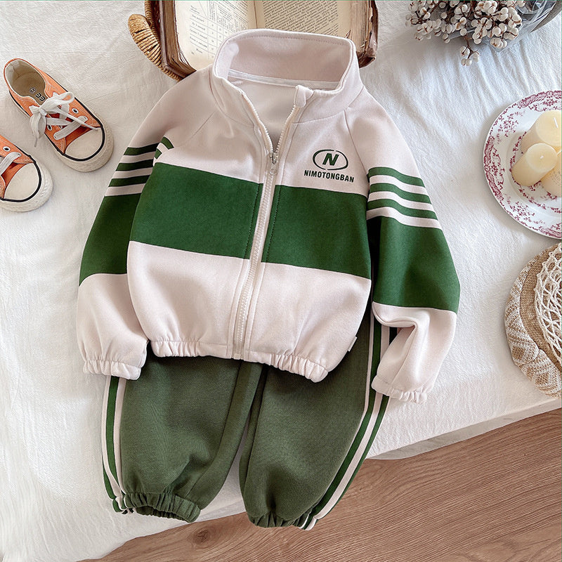 Boys' Outfit 2025 New Girls' Spring and Autumn Long Sleeve Children's Sweatpants Two-Piece Set Trendy