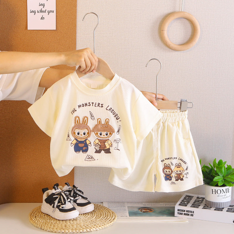 Children's Simple Cartoon Short-Sleeve Set 2026 New Summer Baby Casual Stylish Two-Piece Outfit