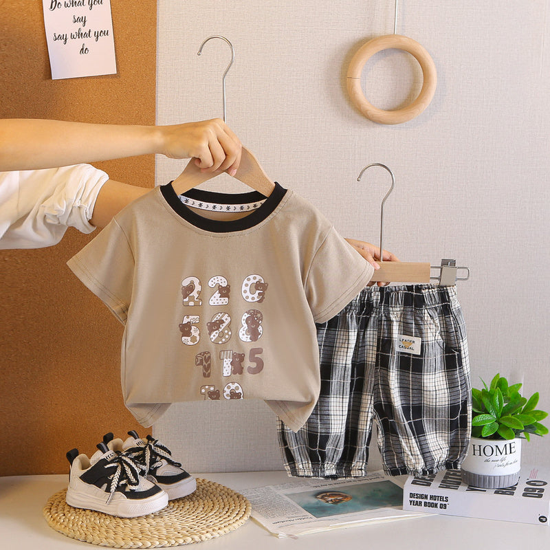 Baby Boy Summer Digital Bear Short Sleeve Set 2026 New Cartoon Shorts Infant Two-Piece Trendy Children's Clothing