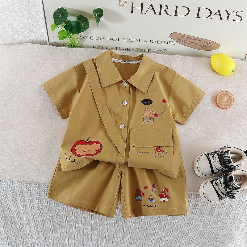 Boys' Summer Outfit 2026 New Cute Persimmon Bear Children's Short Sleeve Clothes Trendy Baby Thin Two-Piece Set