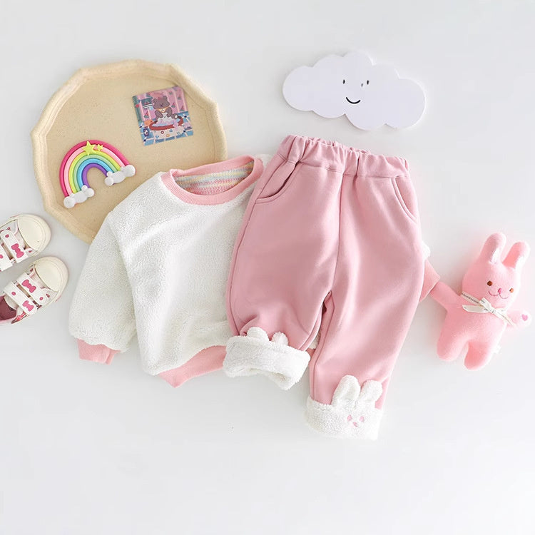 Baby Clothes Fleece Autumn and Winter Casual Rainbow Bear Sweatshirt Two-Piece Set for Girls, One-Piece Dropshipping