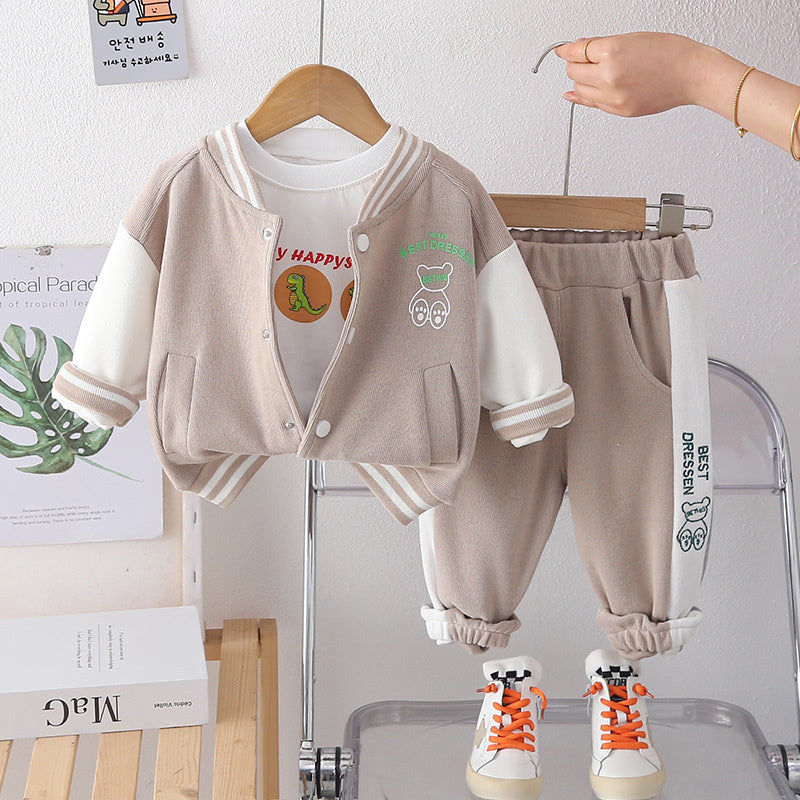 Boys' Baby 2026 New Fashionable Spring Autumn Baseball Outfit Boys, Casual Three-Piece Set for Toddlers and Young Boys