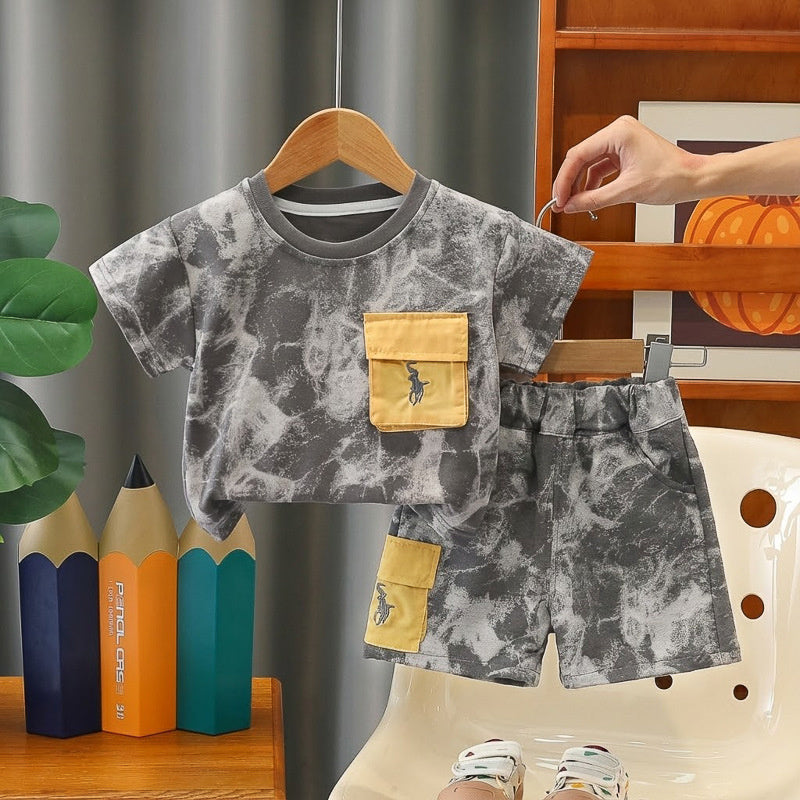 Baby Outfit Set 2026 New Model Boys Stone Pattern Camouflage Short Sleeve Shorts Infant Children's Summer Stylish Clothes