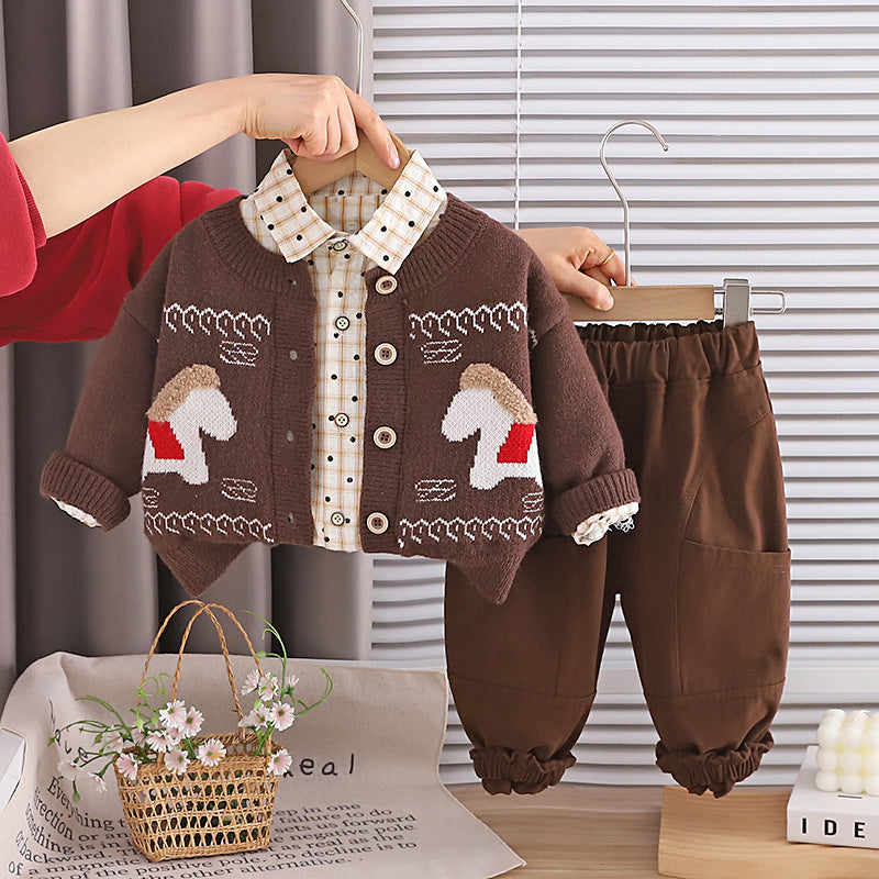 Boys' Outfit 2026 New Cool Stylish 4-Piece Sweater Cardigan Three-Piece Set Spring and Autumn Trendy Clothes for 1-Year-Old Boys