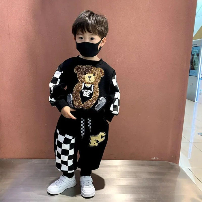 Boys' Outfit 2025 New Fashionable Baby Spring Autumn Winter Korean Style Sweatshirt Long Pants Children's Internet Celebrity Cool Kids' Clothing