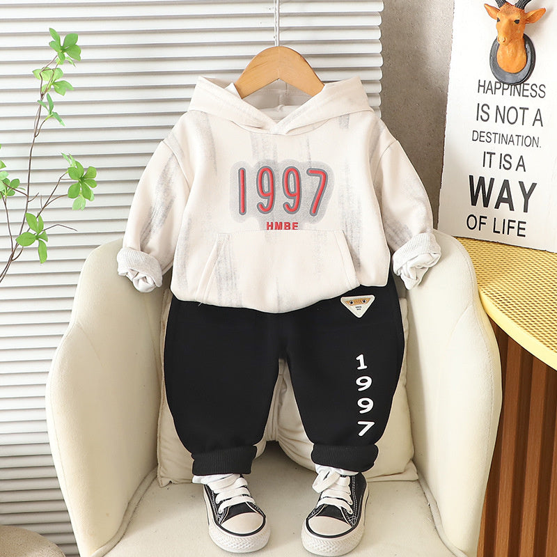 Boys' Stylish Trendy Children's Clothing Baby Two-Piece Set 2025 New Infant Spring and Autumn Sweatshirt Clothes for Ages 1 to 5