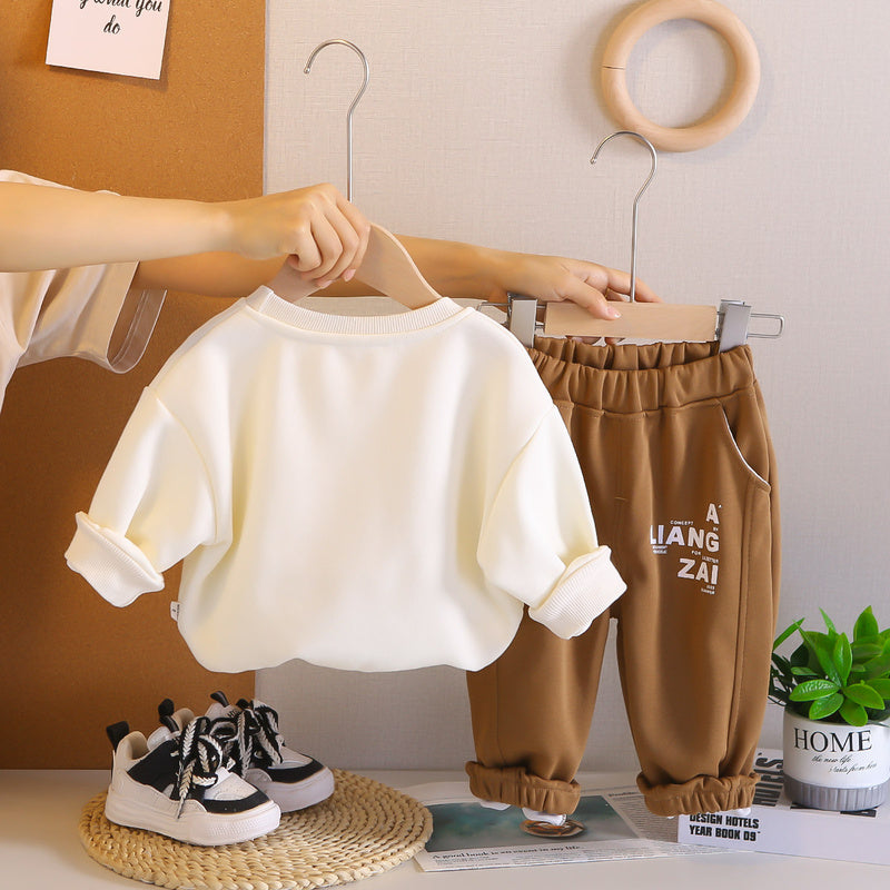 Long Sleeve Baby Children's Clothing Spring Foreign Trade Wholesale 2025 New Cartoon Bag Sweatshirt Boys and Girls Set Autumn Outfit