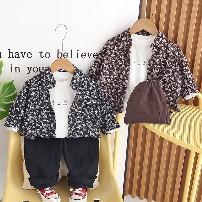 Boys' Outfit 2026 New Fashionable Baby Jacket Children's Spring and Autumn Stylish Full-Floral Three-Piece Set