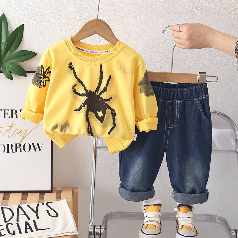 2026 Boys' Outfit Set Children's Autumn Clothing Stylish Spring Outfits for 1-6 Year Olds Cartoon Sweatshirt Baby Trend