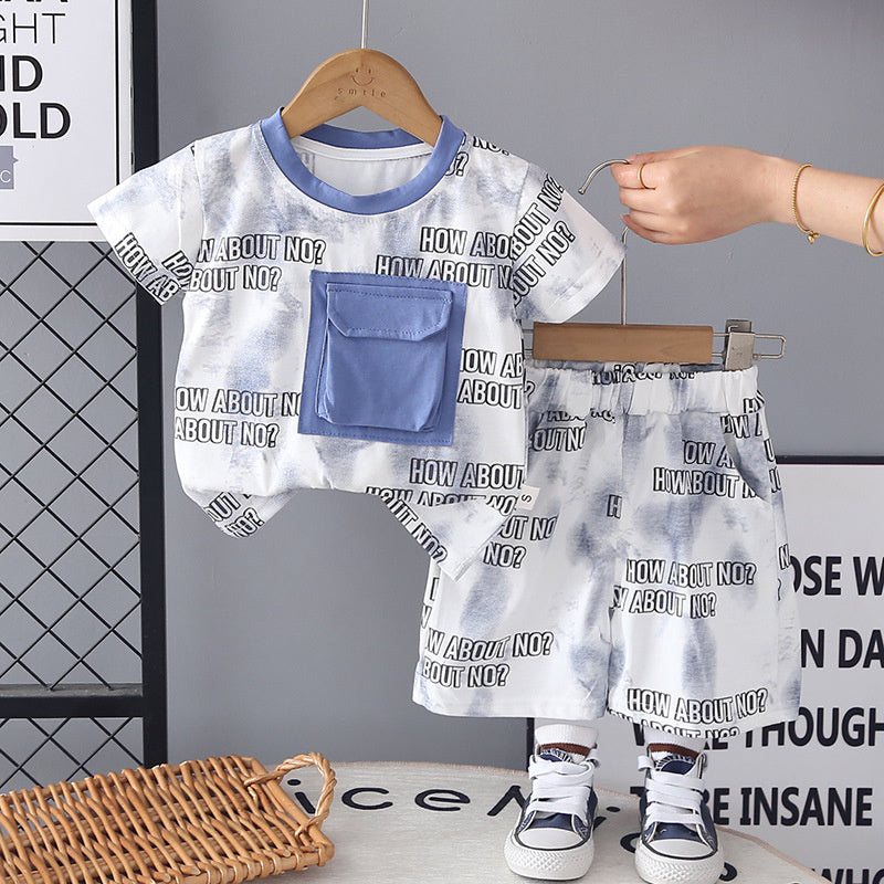 Boys' Outfit with Large Pockets, Short Sleeve Set, 2026 New Sporty Summer Thin Style for Little Kids, Stylish and Trendy