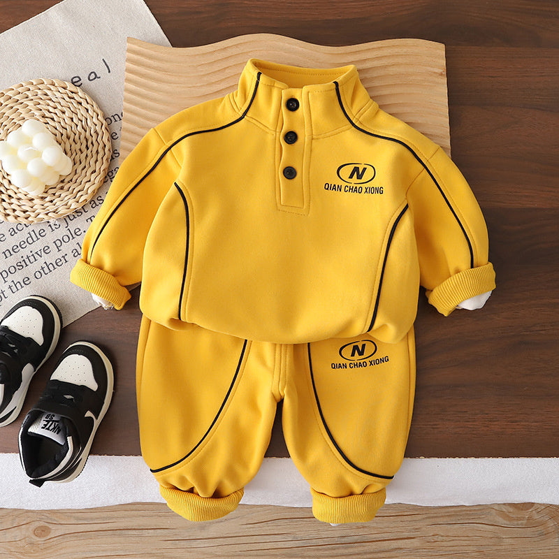 Boys' Outfit 2026 New Fashionable Baby Striped Stand Collar Sweatshirt Children's Spring and Autumn Stylish Two-Piece Set