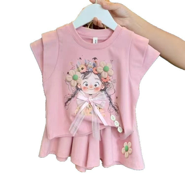 Southeast Asian girls' short-sleeve summer outfit, new stylish loose casual shorts for children, baby cross-border foreign trade
