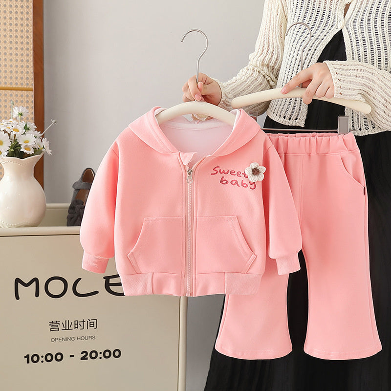 Girls' Outfit 2025 Autumn New Trendy Fashionable Toddler Sportswear Hooded Zipper Jacket Two-Piece Set Baby Fashion