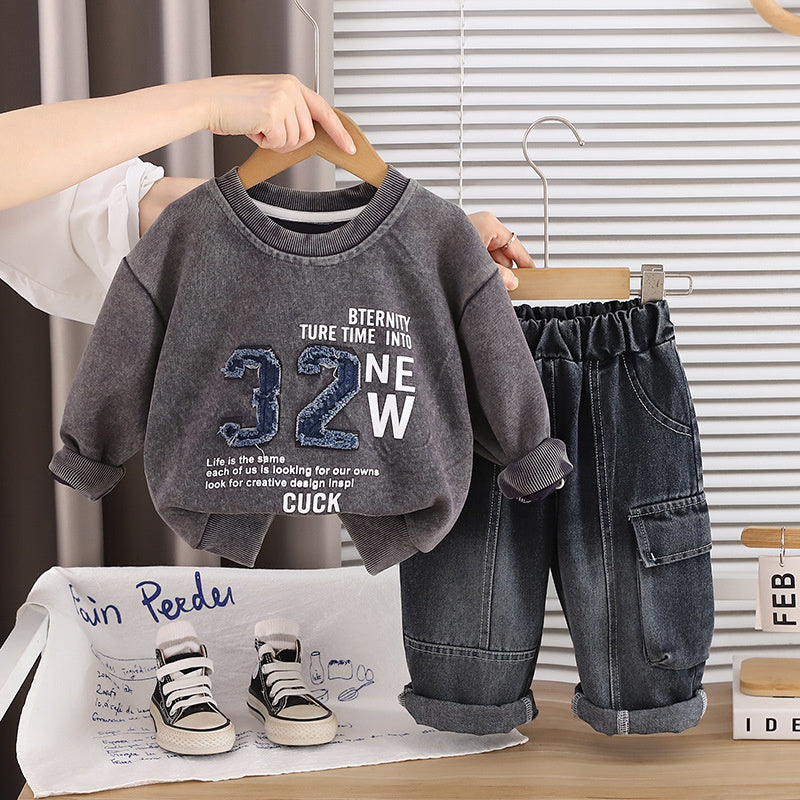 Boys' Outfit 2026 Spring and Autumn Clothes Infant Children's Round Neck Sweatshirt Baby Stylish Two-Piece Set Trendy Wholesale