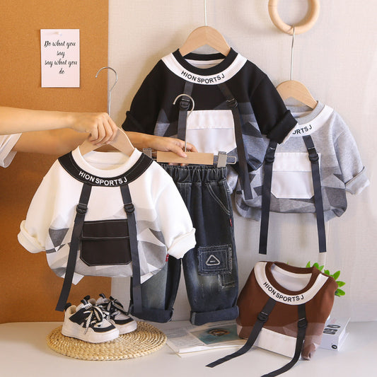 Children's clothing boys, long-sleeved 2026 set, new style baby toddler clothes, two-piece set ages 1-3-5, stylish for spring and autumn