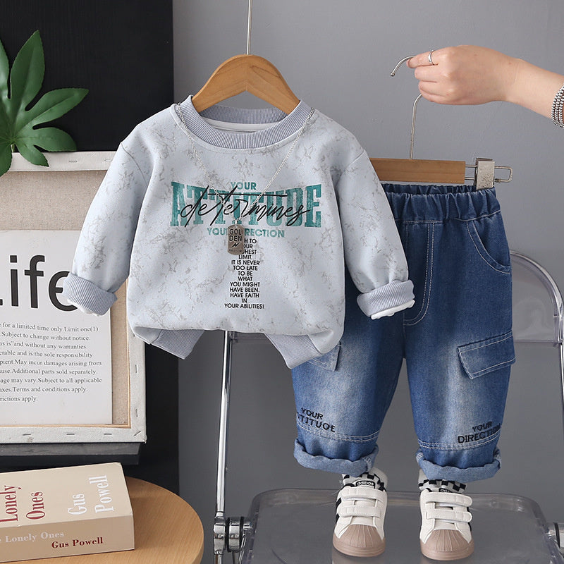 Boys' Outfit 2026 New Fashionable Children's Spring and Autumn Stylish Casual Letter Print Two-Piece Set Wholesale