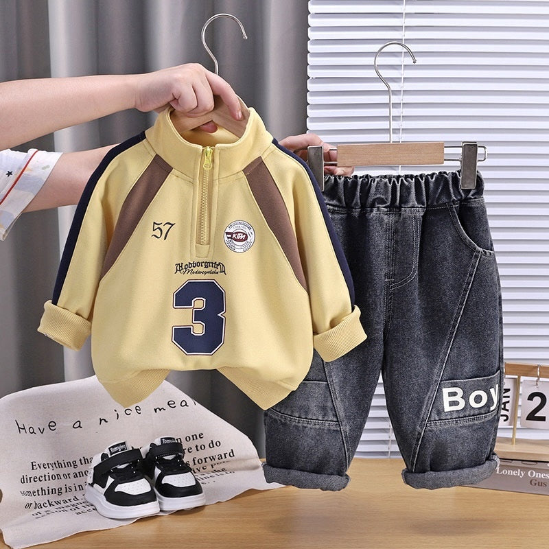 Boys' Suit 2026 New Fashionable Children's Half-Zip Sports Two-Piece Set Baby Spring and Autumn Outfit Trendy Wholesale