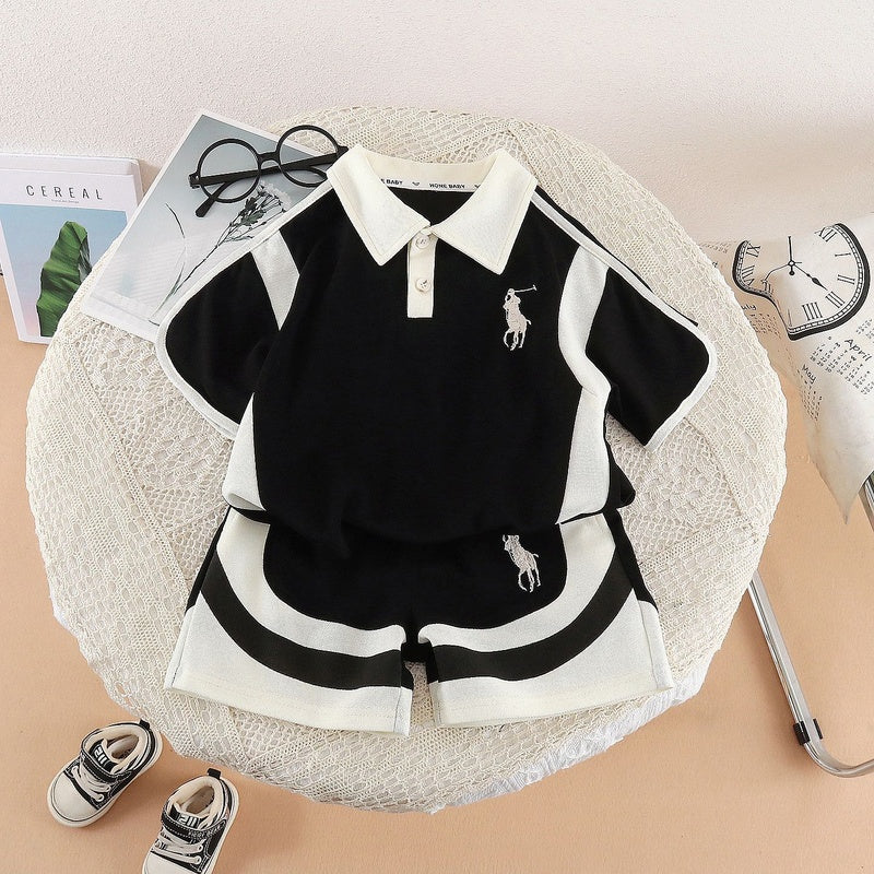 Boys' Outfit 2026 New Style Children's Polo Short Sleeve Fashionable Trendy Baby Summer Clothes Two-Piece Set