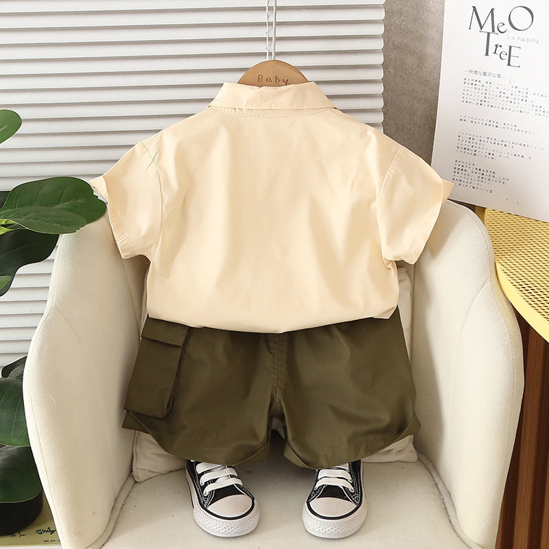 Boys' Short-Sleeve 2026 New Summer Outfit Baby Stylish Korean Version Children's Double-Pocket Shirt Three-Piece Trendy Set