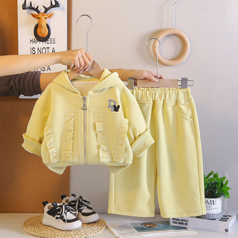 Korean-style girls' outfit, and autumn clothing, trendy 2026 new model, stylish spring outfit for girls, lace zipper jacket two-piece set