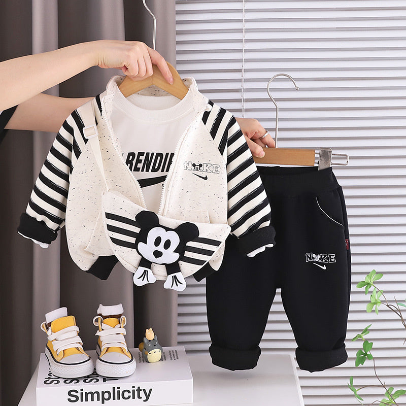 Children's clothing, boys' fashionable casual outfit, stylish three-piece set with shoulder bag one-year-old baby, spring autumn season, for infants and toddlers