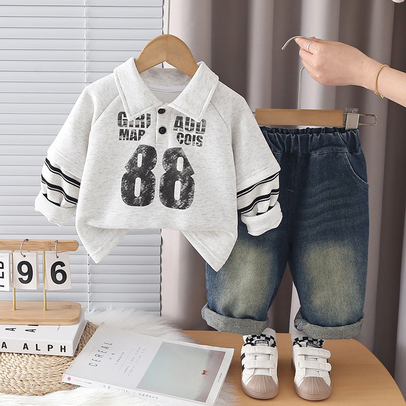 Children's Clothing Boys and Autumn 2026 New Stylish Number Sweatshirt Set Baby Spring Toddler Infant Trendy