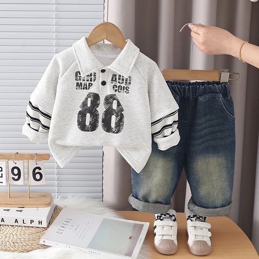 Children's Clothing Boys and Autumn 2026 New Stylish Number Sweatshirt Set Baby Spring Toddler Infant Trendy