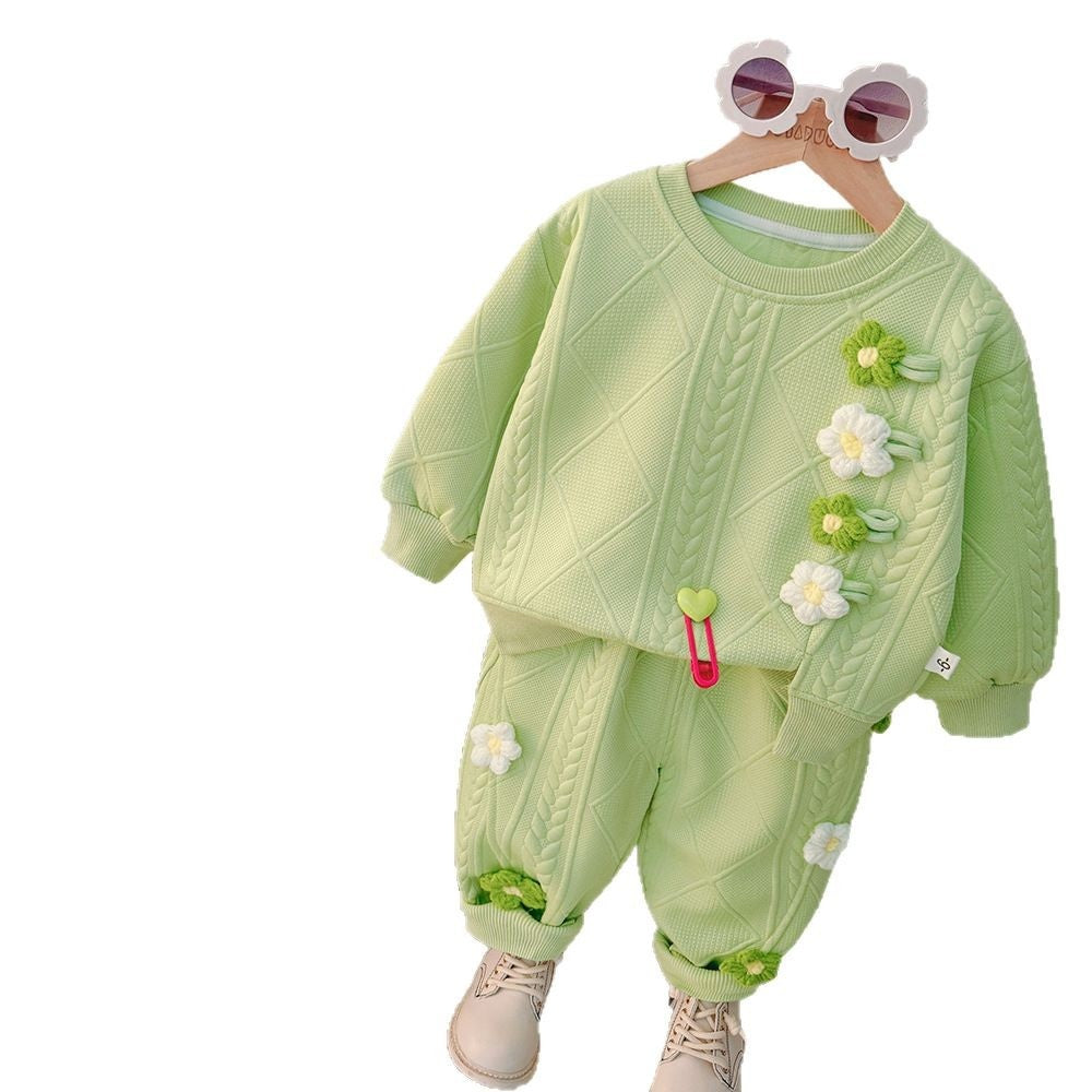 Girls' Outfit and Autumn 2025 New Style Two-Color Little Flower Baby Spring Two-Piece Set Children's Clothing One-Piece Dropshipping