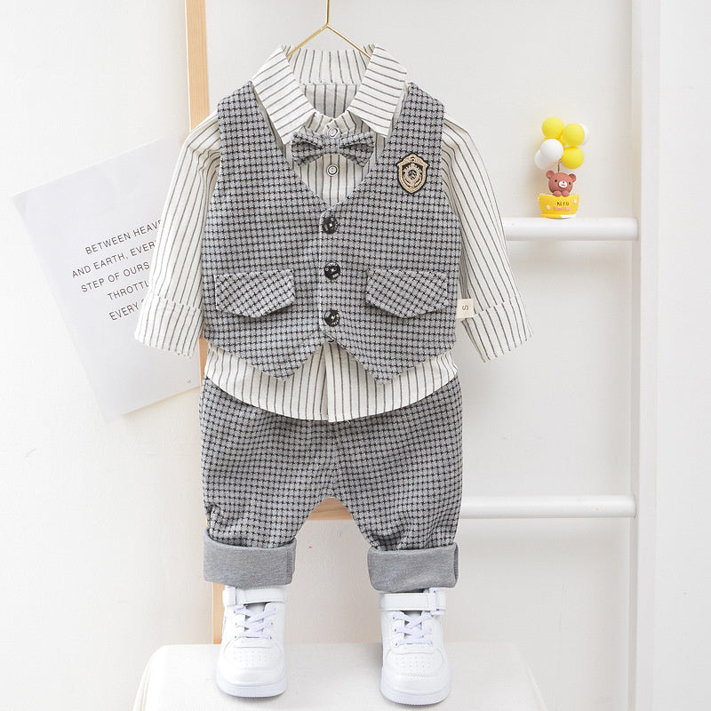 Little Boy's and Autumn Outfit 2020 New Children's Baby Houndstooth Vest Three-Piece Set Spring Style Fashionable