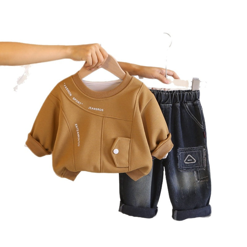 Sweatshirt Spring New Style Boys' Korean Version 2025 Kids' Patchwork Sports Set Casual Children's Clothing