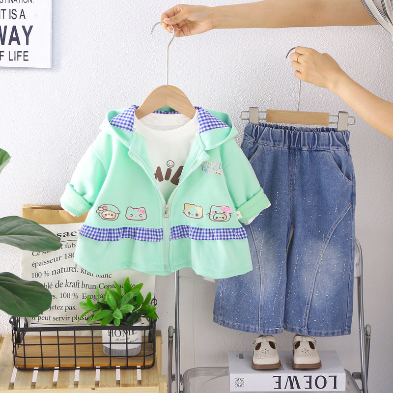 Girls' Autumn Outfit 2026 New Fashionable Children's Korean Style Four Bear Head Little Girl Hoodie Three-Piece Set