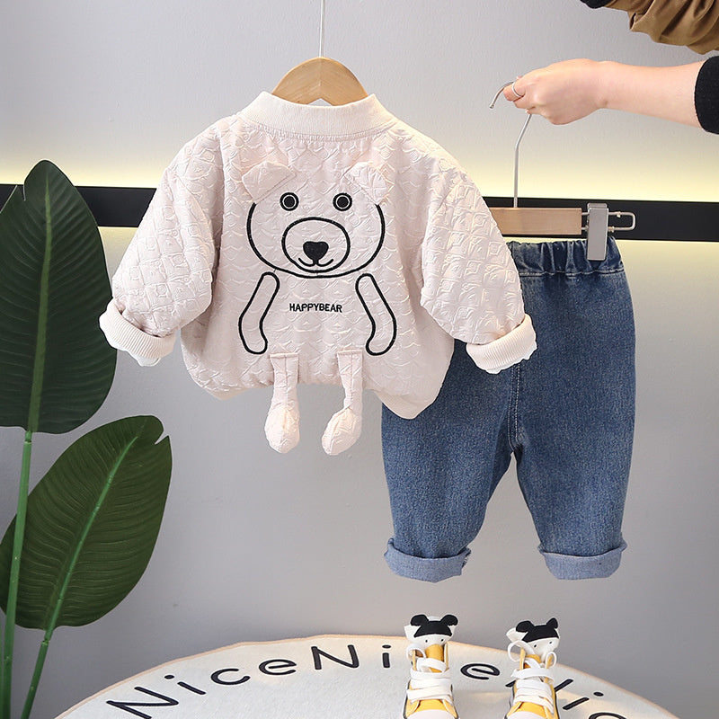 Boys' Outfit 2025 Spring and Autumn New Style Girls' Cartoon Clothes Children's Jeans Three-Piece Set Export
