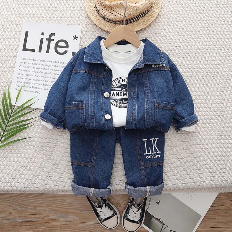 Boys' Outfit Stylish Baby Clothes Spring and Infant Handsome Clothing Autumn Children's Denim Three-Piece Set