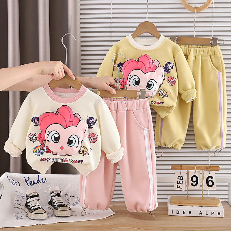 Girls' Sweatshirt Outfit 2026 New Cartoon Two-Piece Set Babies Children, Trendy Baby Clothes for Spring and Autumn