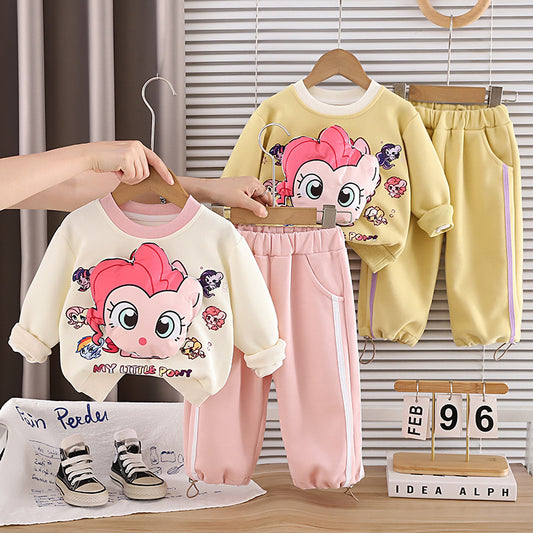 Girls' Sweatshirt Outfit 2026 New Cartoon Two-Piece Set Babies Children, Trendy Baby Clothes for Spring and Autumn