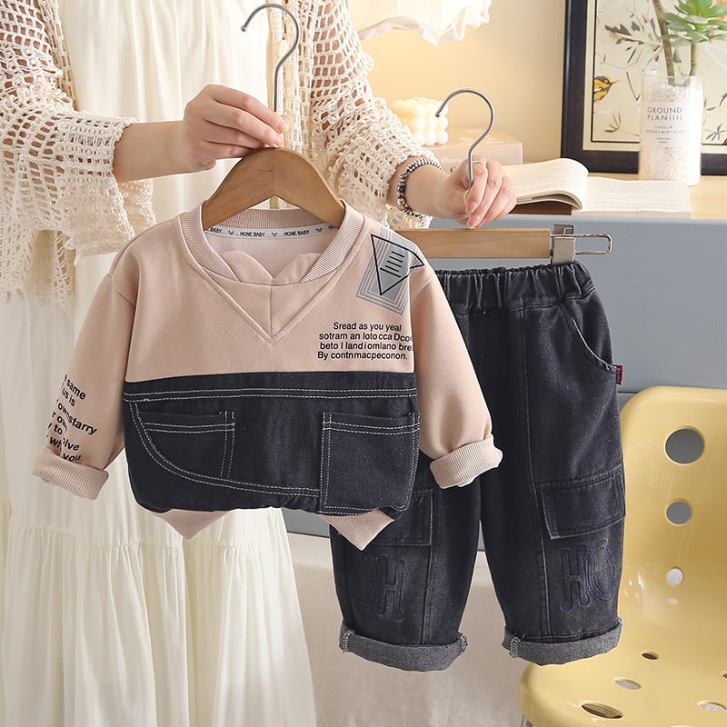 Baby Spring Outfit Set 2026 New Autumn Style for Boys, Stylish Two-Piece Denim Set, Fashionable and Trendy