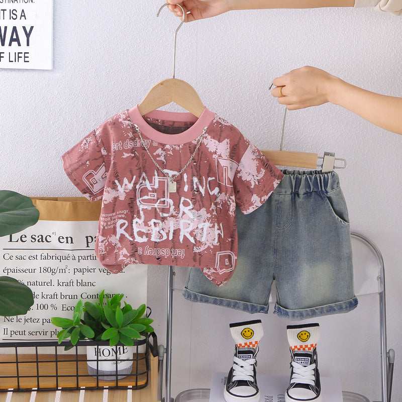 Boys' Outfit 2026 New Clothes Short Sleeve Children's Clothing Summer Baby Boy Shorts Two-Piece Set