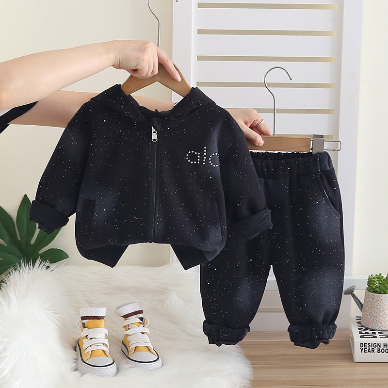 Trendy Boys Girls Crossbody Bag Half-Zip Spring and Autumn Sweatshirt Set 2025 New Children's Casual Sports Stylish Clothes