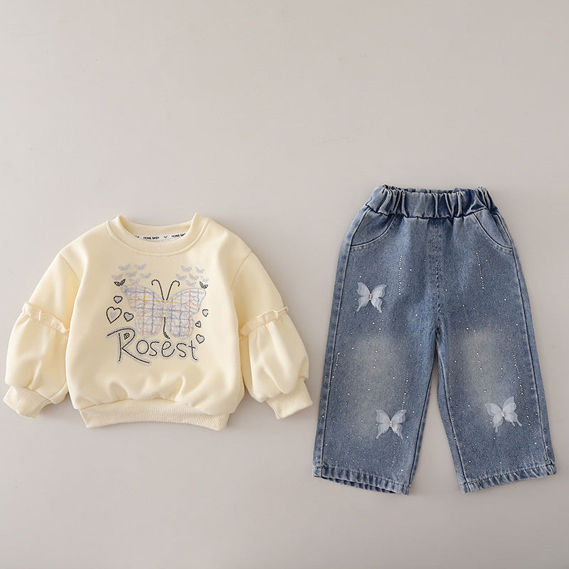 Girls' Butterfly Outfit 2026 New Trendy Baby Spring and Autumn Fashionable Clothes Infant Children's Two-Piece Set